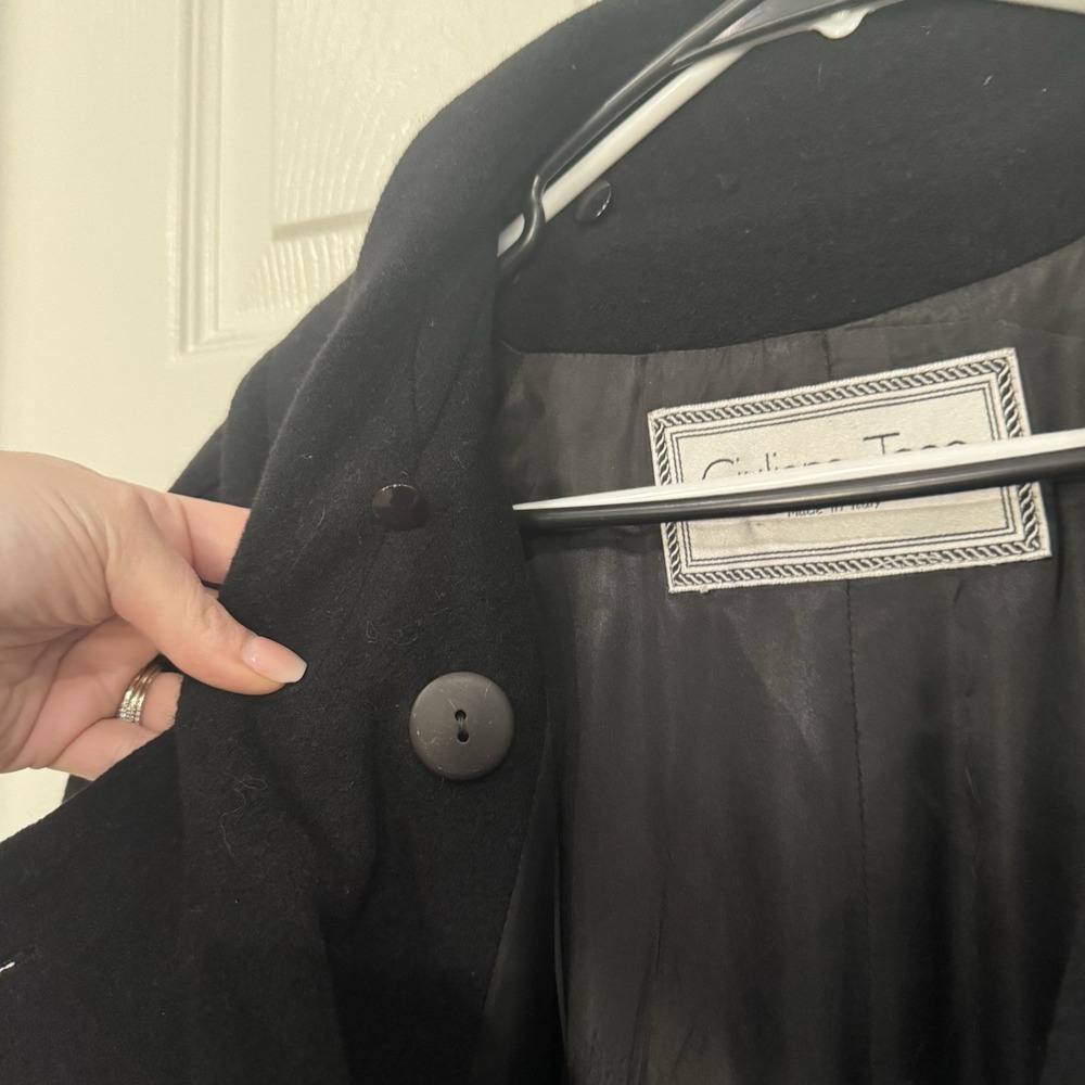 Giuliana Teso Neiman Marcus Black Wool Blend Long Coat Sz-44 Made In Italy VTG‎ - Picture 6 of 16